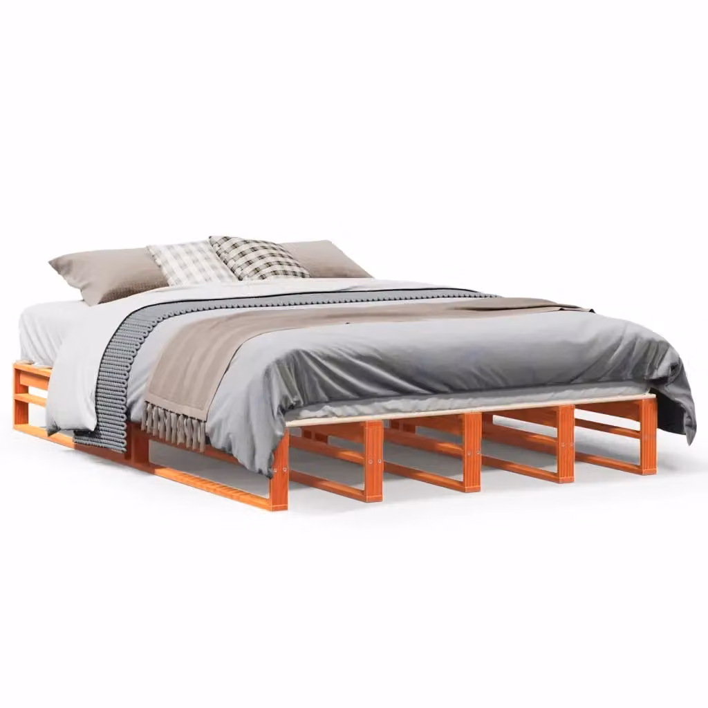 Letto senza materasso vidaXL in legno di pino color marrone cera con doghe piatte L/P: 120 x 190 cm – 2