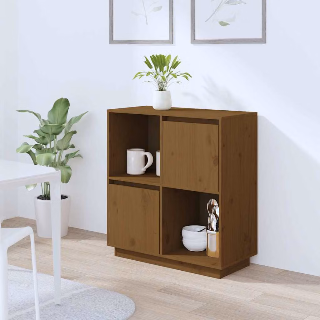 Credenza vidaXL in legno massello di pino color marrone ambrato, L: 74 cm, P: 35 cm, H: 80 cm
