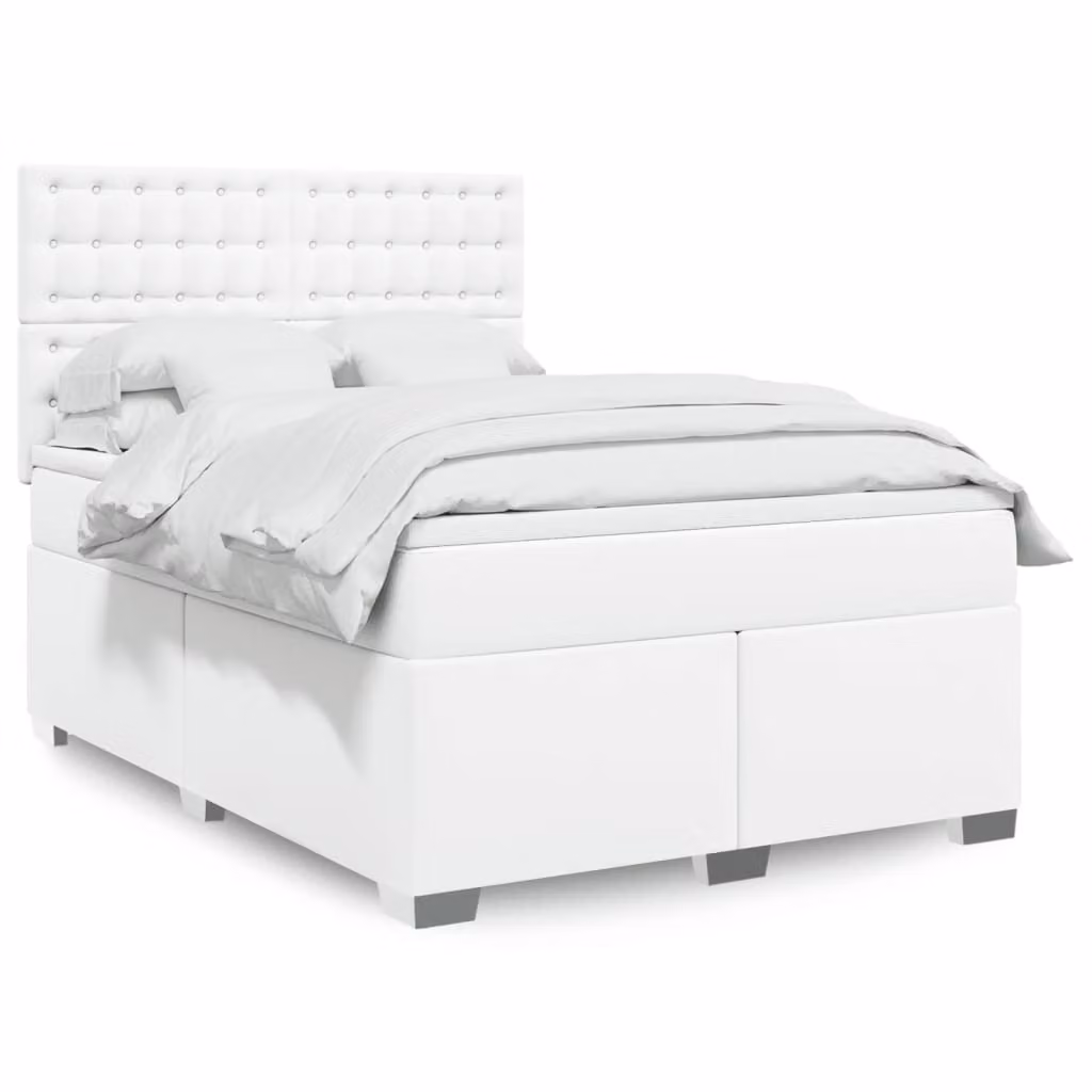 vidaXL Giroletto a Molle con Materasso Bianco in Similpelle e Tessuto L/P/H: 140 x 190 x 150,5 cm