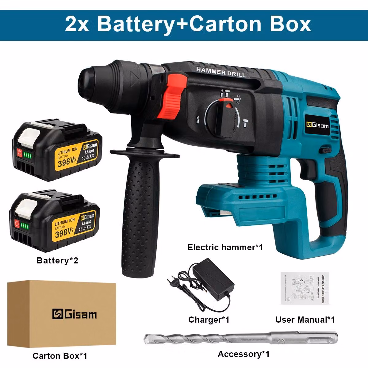 Trapano avvitatore a batteria da 26 mm - Trapano a percussione senza fili da 18V - Motore brushless - Trapano a martello - Include 2 batterie - Ideale per il fai da te e per lavori domestici