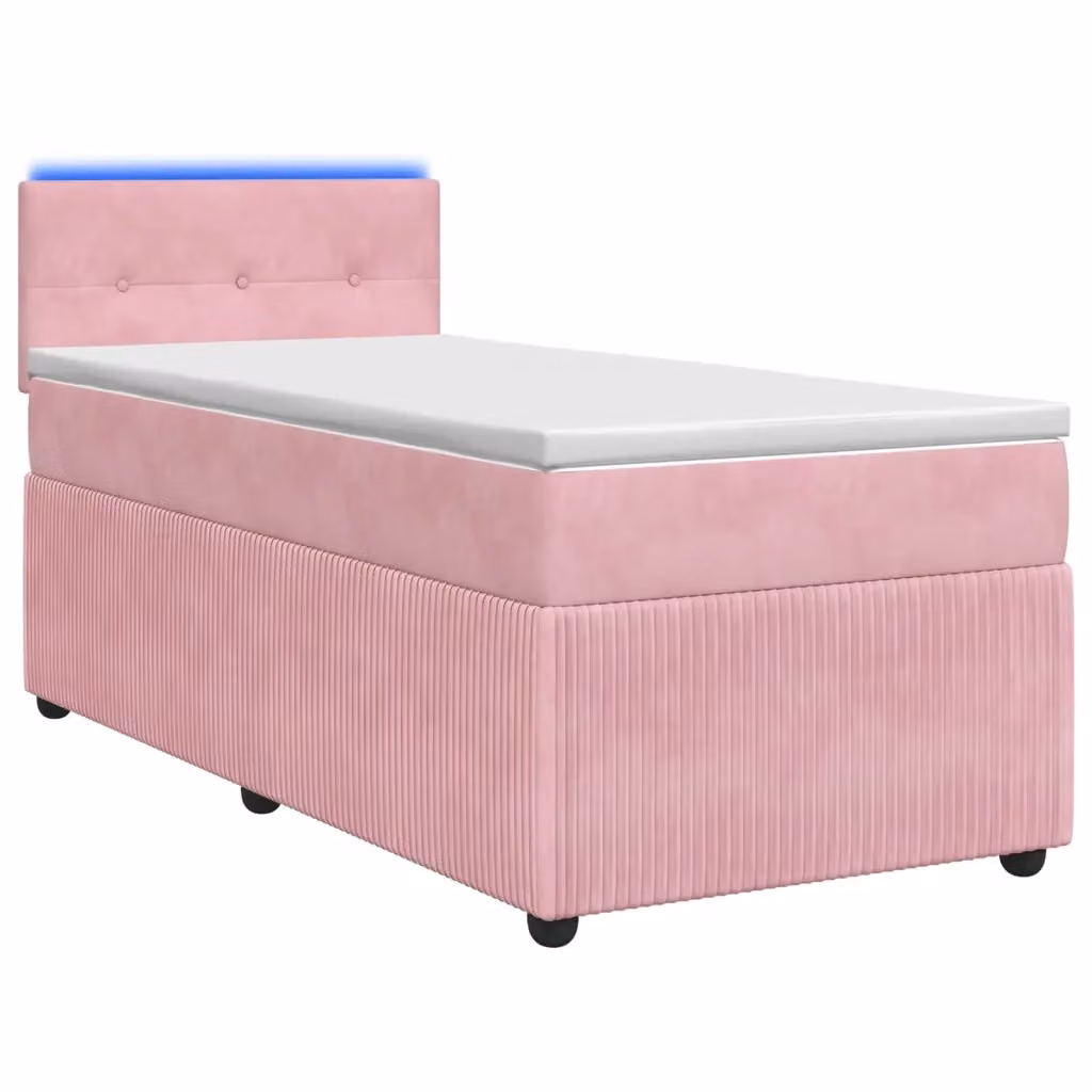 Letto box spring con materasso ibrido vidaXL in velluto rosa, con base contenitore e porta USB, L/P/H: 80 x 200 x 100,5 cm – 2