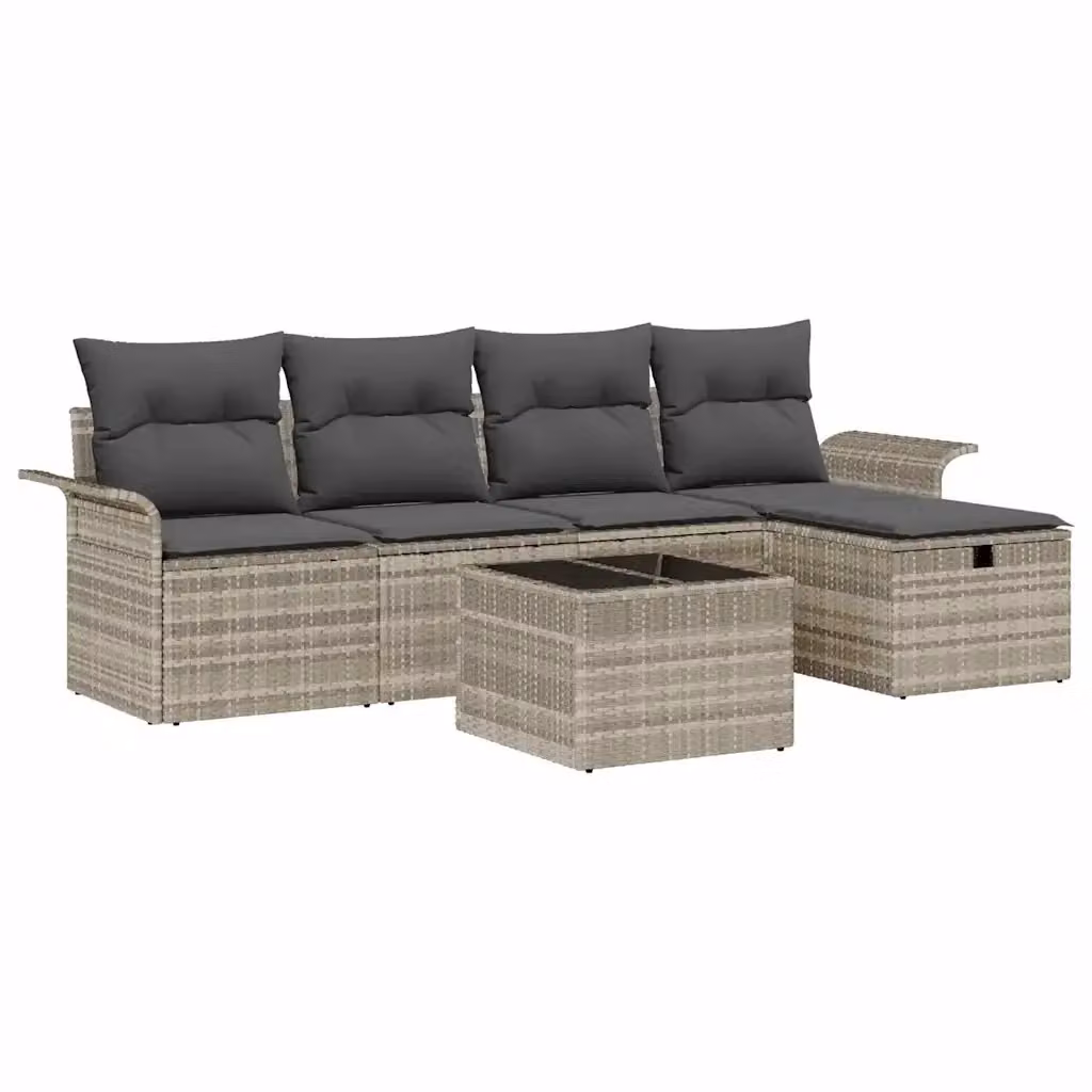 Set Divano da Giardino 6 Pezzi vidaXL Grigio con Cuscini e Tavolino da Caffè in Polyrattan e Acciaio – 2