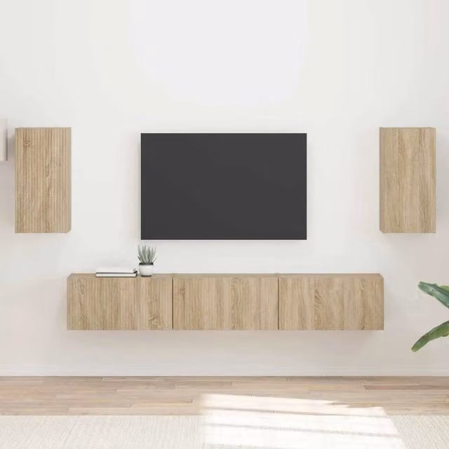 Set mobile TV 5 pz-Credenza per TV Rovere Sonoma Legno multistrato 996978