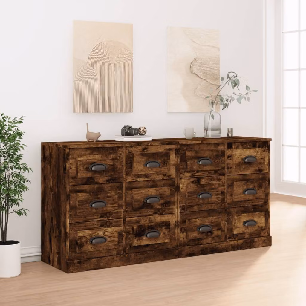 Set di 2 credenze vidaXL in legno multistrato e MDF colore rovere fumo marrone opaco