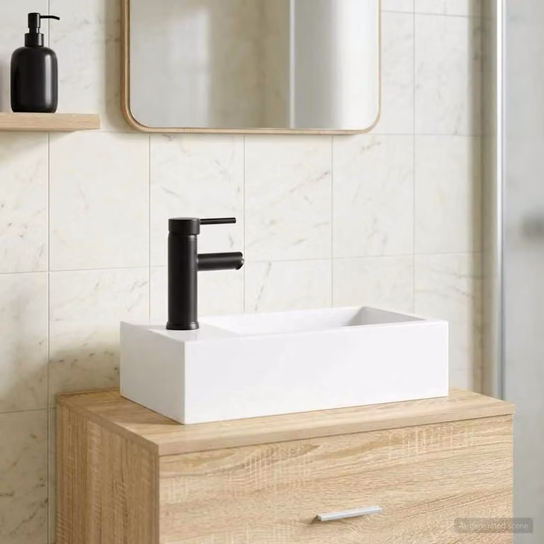 Lavabo con rubinetto e scarico vidaXL Nero Opaco L: 45,5 cm, P: 25,5 cm, H: 13 cm
