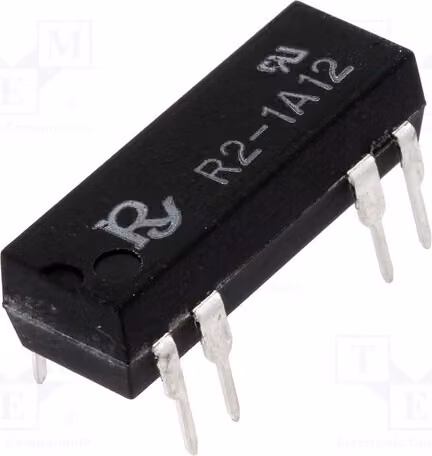 1 relè: contatto Reed max. 250 VDC, bobina: 12 VDC, 10 VA, 1 A, 144 mW, modello R2-1A12, elettromagnetico
