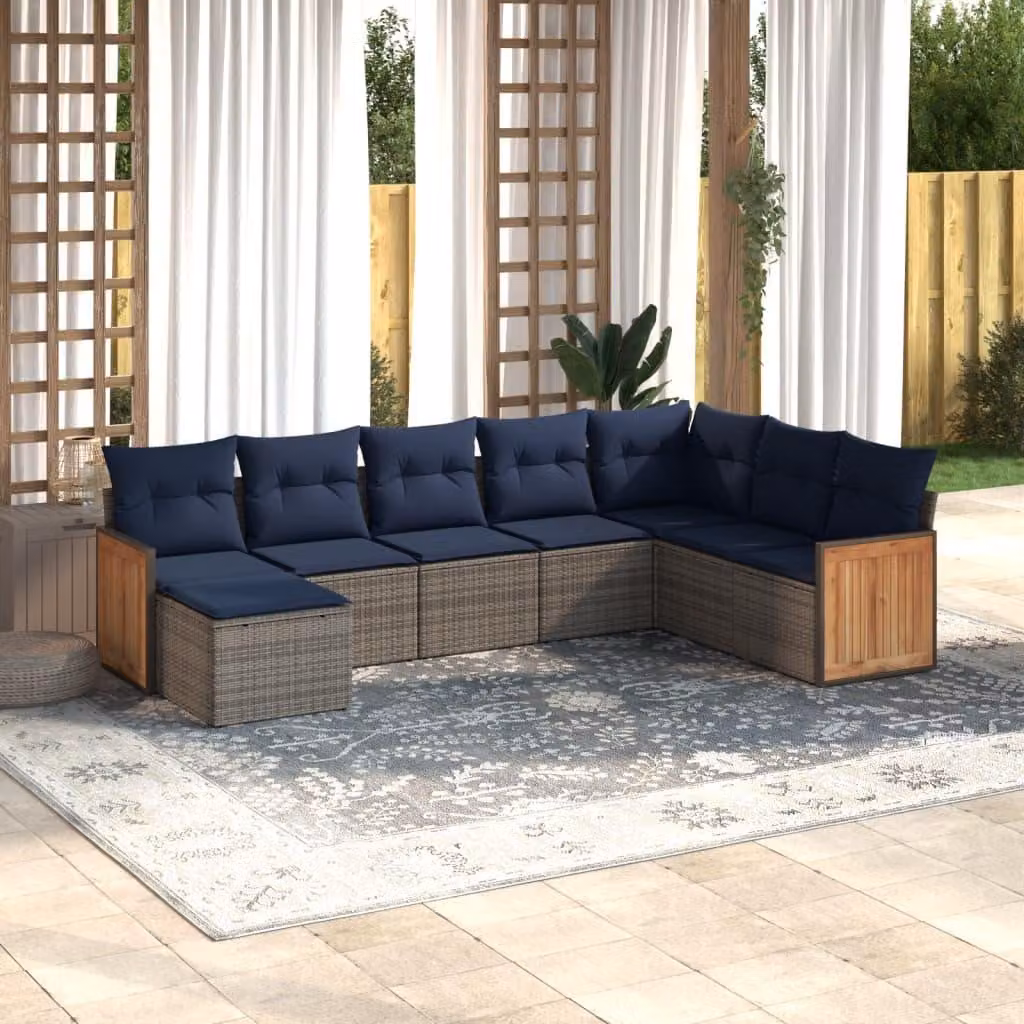 Maison Exclusive - Set di 8 divani da giardino con cuscini, grigio, polyrattan