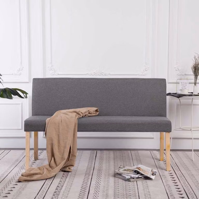 Panca vidaXL in legno di pino e tessuto grigio per sala da pranzo, L: 139,5 cm