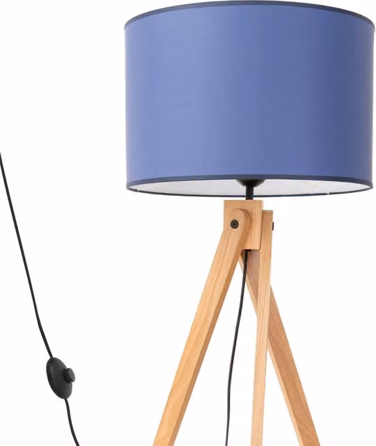 Lampada da terra a treppiede Pure Lume in legno blu con paralume in tessuto cilindrico e attacco E27, Altezza: 140 cm, Diametro: 77 cm
