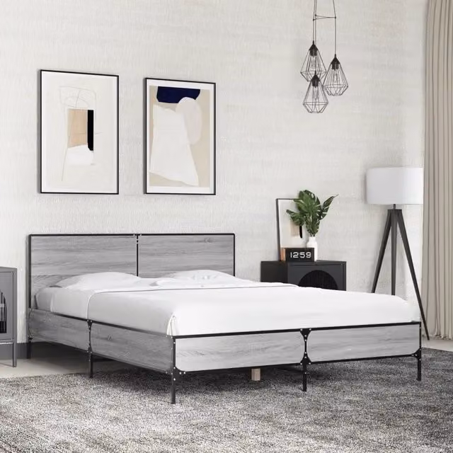 Letto Giroletto Sonoma Grigio vidaXL in Legno e Metallo L 120 x P 200 cm