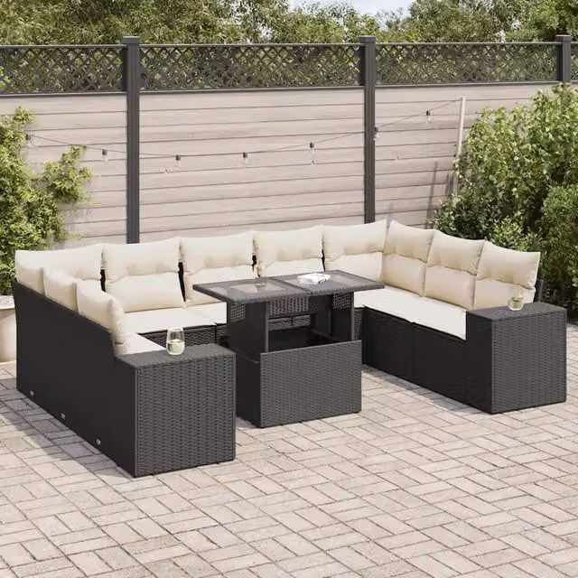 Set Divani da Giardino 10pz con Cuscini in Polyrattan Nero 3326857