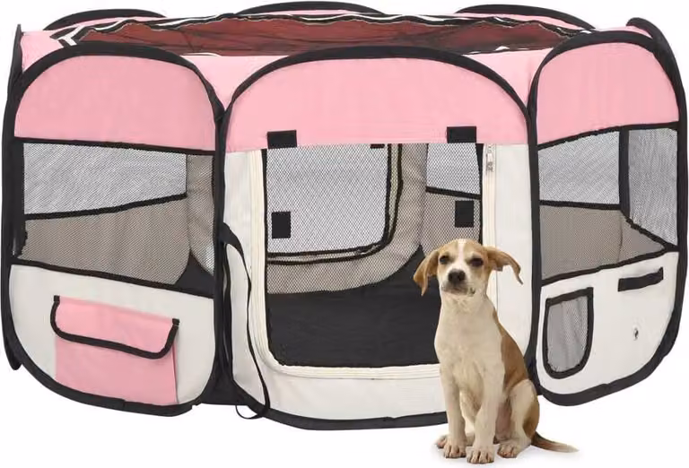 The Living Store Box pieghevole per cuccioli con borsa per il trasporto Rosa 125x125x61 cm