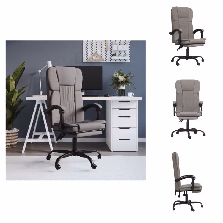 vidaXL Sedia da ufficio con funzione reclinabile in tessuto taupe - Sedie da ufficio