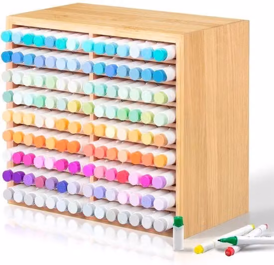 Organizzatore Multicomparto in Bambù Naturale per Pennarelli, Pastelli e Pennelli da Pittura, Multicolore