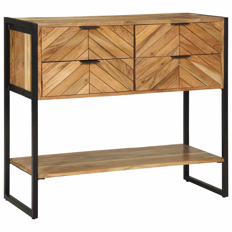 vidaXL Tavolo consolle moderno in legno di acacia e metallo con cassetto, Marrone e Nero, L: 90 cm, P: 35 cm, H: 80 cm