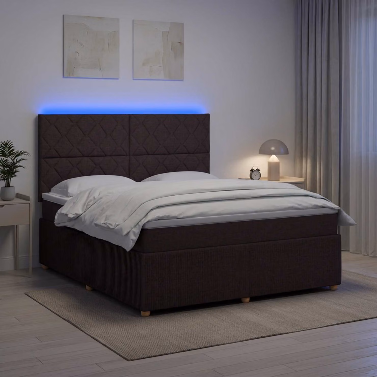 Letto Box Spring vidaXL con Materasso Ibrido e Illuminazione LED sotto il letto, Marrone Scuro e Bianco, L/P: 180 x 200 cm