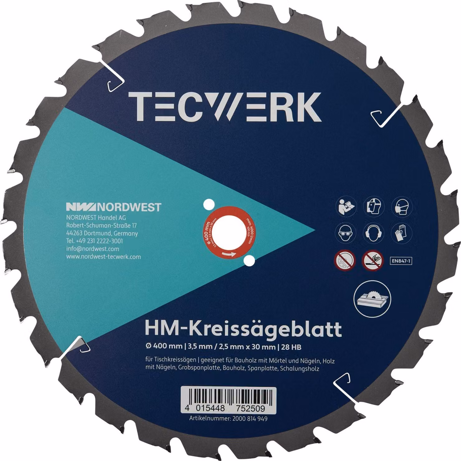 Foglia circolare da tavolo Auen - 500 mm Numero di denti 36 HB Foro 30 mm Larghezza di taglio 3,8 mm