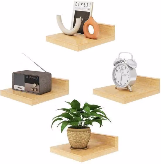 Set Azomor composto da 4 mensole da parete in legno per un uso multifunzionale in casa
