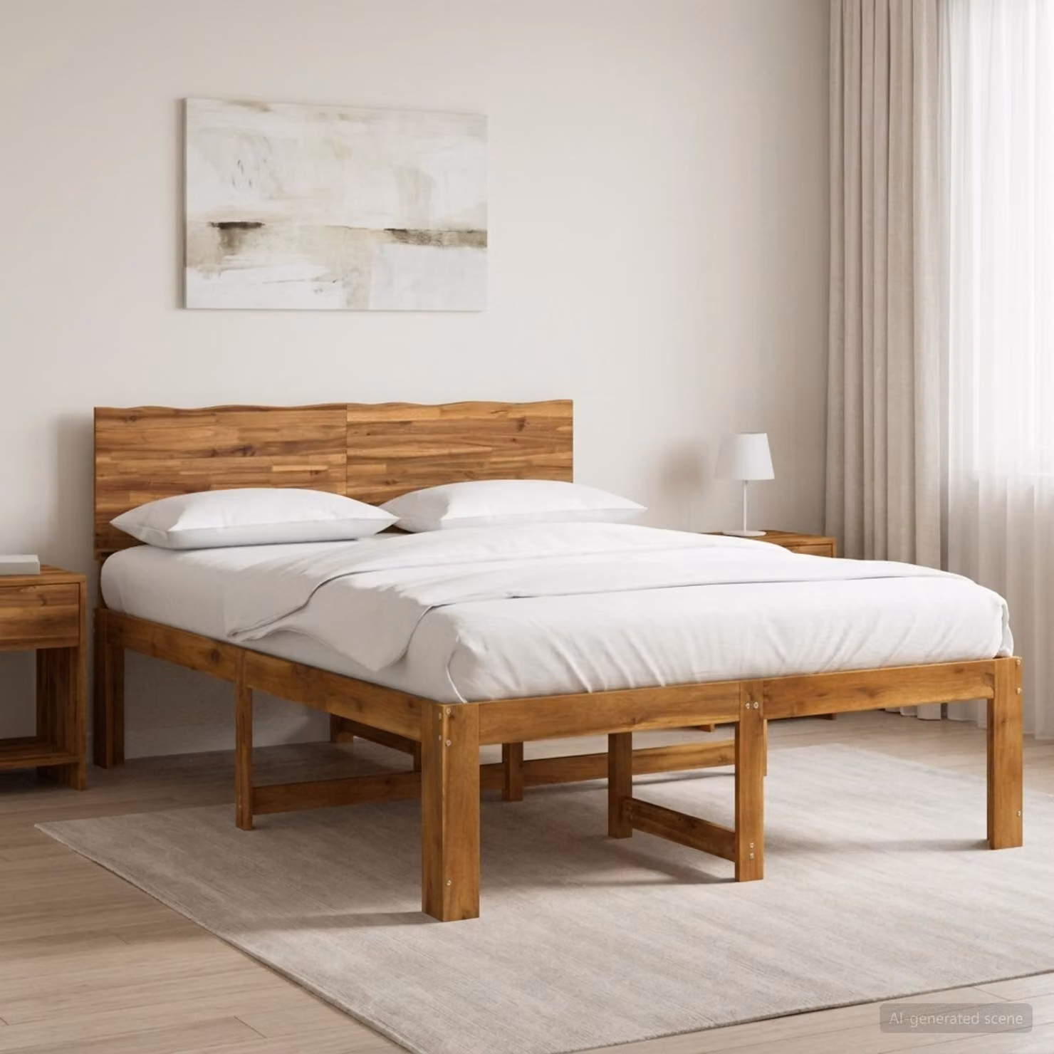 Letto matrimoniale con testiera vidaXL ROSTOCK in legno di acacia naturale L/P/H: 150 x 200 x 105 cm