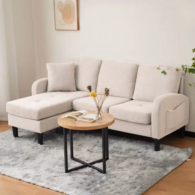 Divano angolare 3 posti - Xylo - 166x118x77cm Tessuto di cotone traspirante Beige
