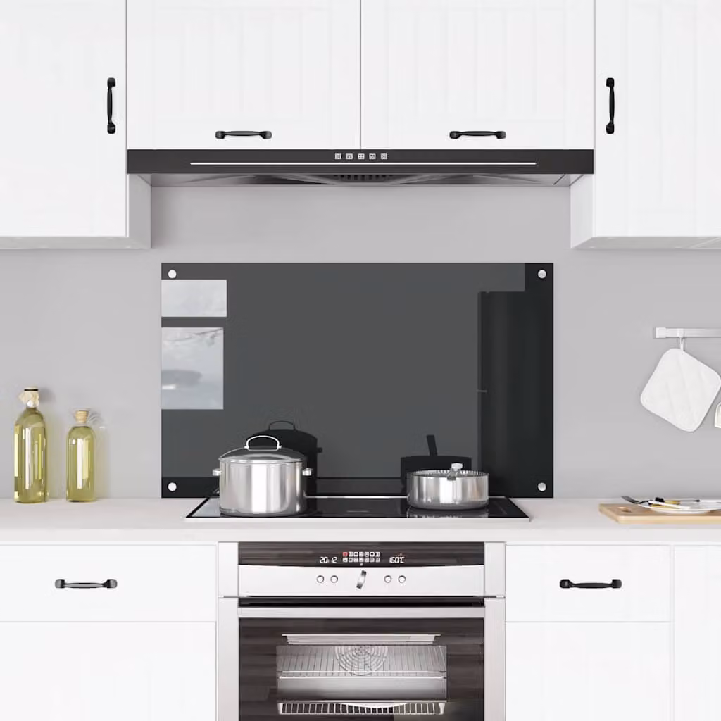 Paraschizzi per cucina vidaXL in vetro temperato nero L: 100 cm, H: 60 cm, P: 60 cm
