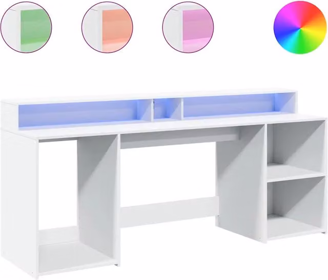 Scrivania | Tavolo da Ufficio con Luci LED Bianca 200x55x91 cm in Truciolato