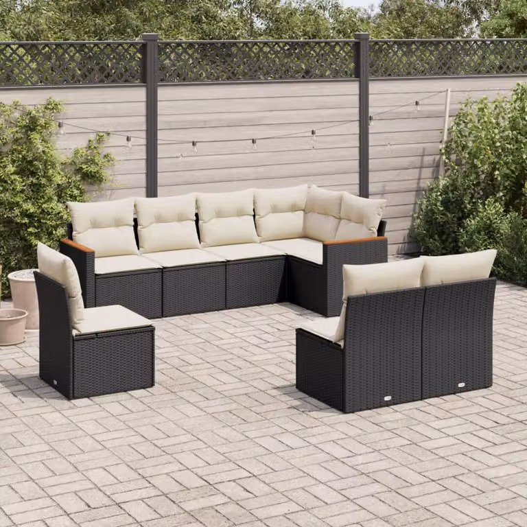 vidaXL Set Divani da Giardino a L con Cuscini 8 pz Nero in Polyrattan e Acciaio