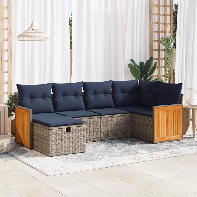 Set Divano da Giardino a L vidaXL in Polyrattan Grigio con 6 Cuscini Imbottiti e Struttura in Acciaio