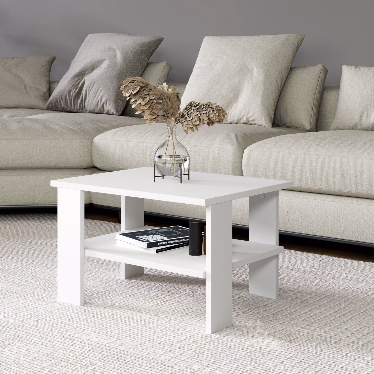 Skye Decor, Duama - White, tavolino da caffè, bianco, 100 % MELAMIN COATED SLIPBOARD, 45 x 60 x 37 cm