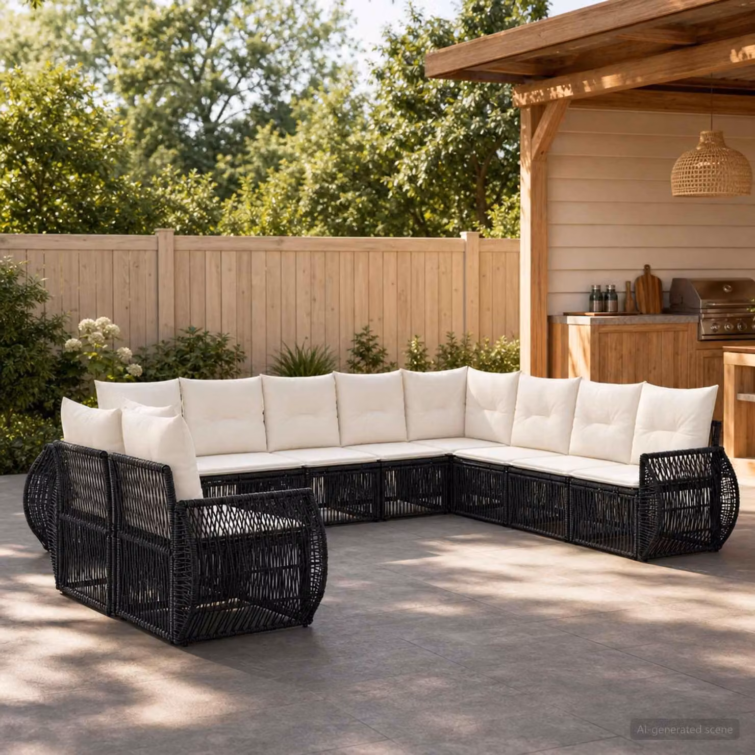 Maison Exclusive - Set da giardino composto da 10 pezzi. Divano da giardino in rattan sintetico, colore nero e crema