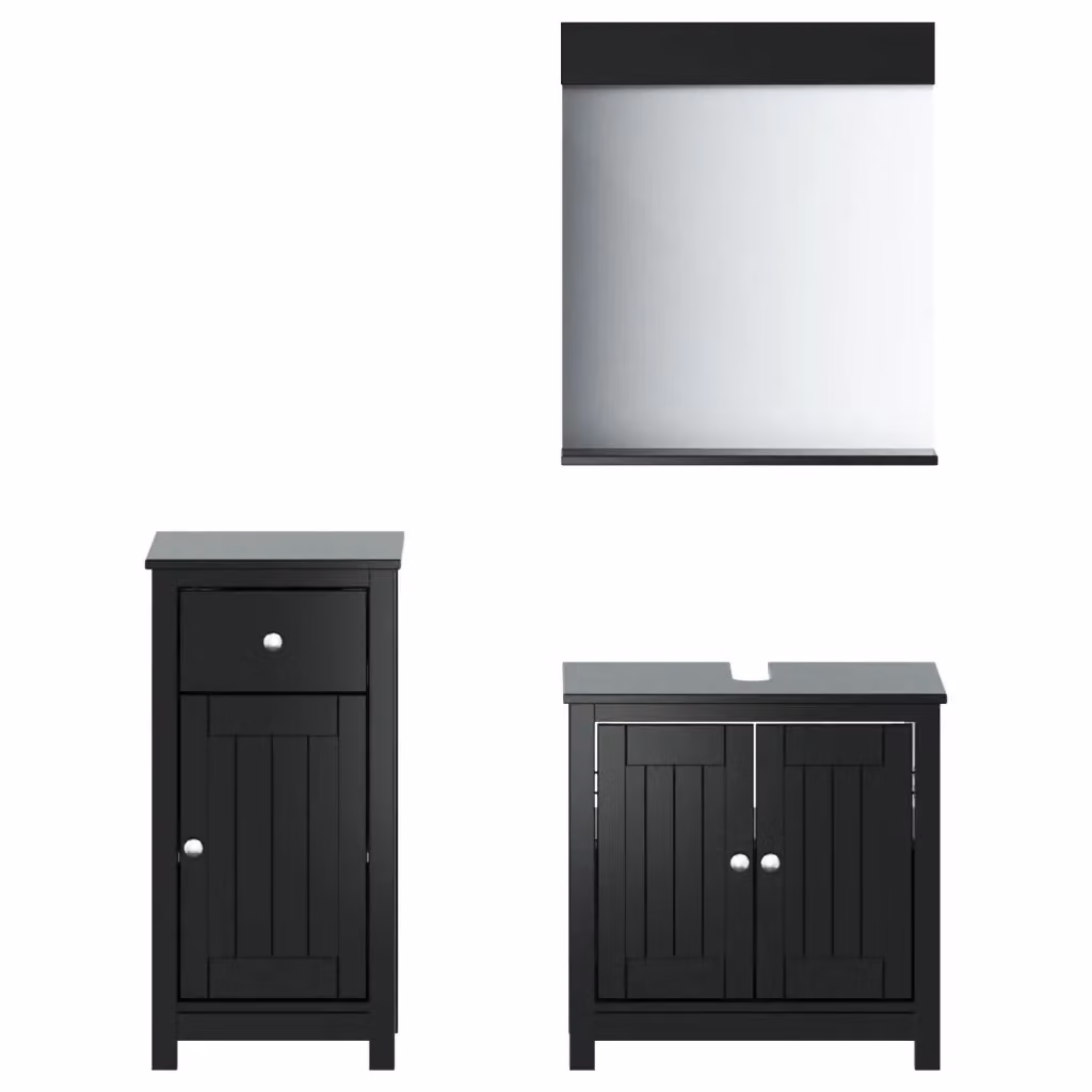 Set di mobili da bagno vidaXL BERG 3 pezzi in legno di pino nero stile rustico con mobile lavabo, mobiletto laterale e specchiera – 2