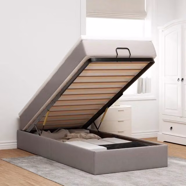 Letto con base a sollevamento e materasso vidaXL in tessuto, L 80 cm x P 200 cm x H 140 cm, colori beige, bianco o grigio