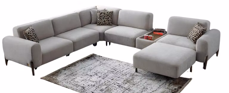 Ecksofa L-Form Polster Textil Wohnzimmer Sofas Pouffe Luxus Möbel