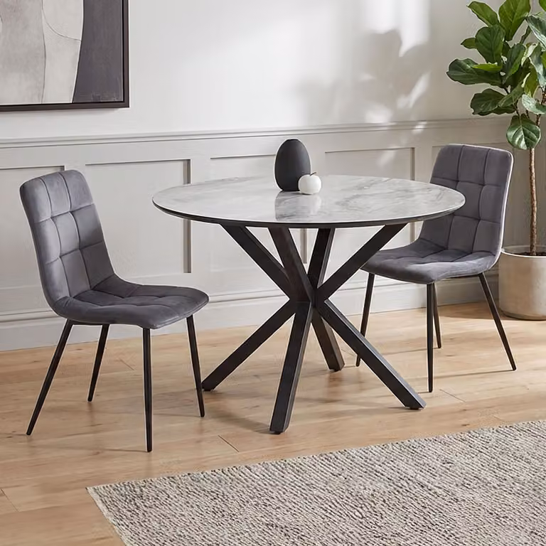 Homestyle4u, tavolo da pranzo 110 cm rotondo nero grigio tavolo da sala da pranzo struttura in metallo 2844