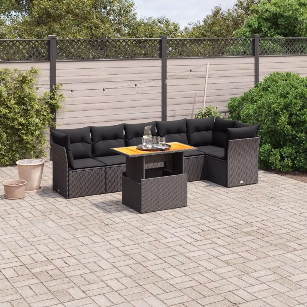 Maison Exclusive - Set Divani da Giardino con Cuscini 7pz Nero Polyrattan