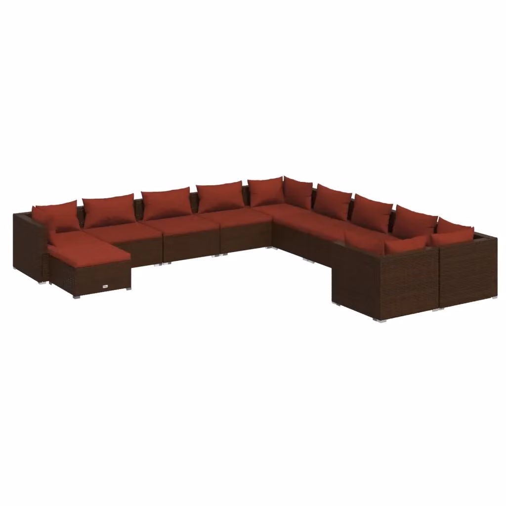 Set di Divani da Giardino vidaXL 11 Pezzi in Polyrattan Marrone con Cuscini e Struttura in Acciaio – 2