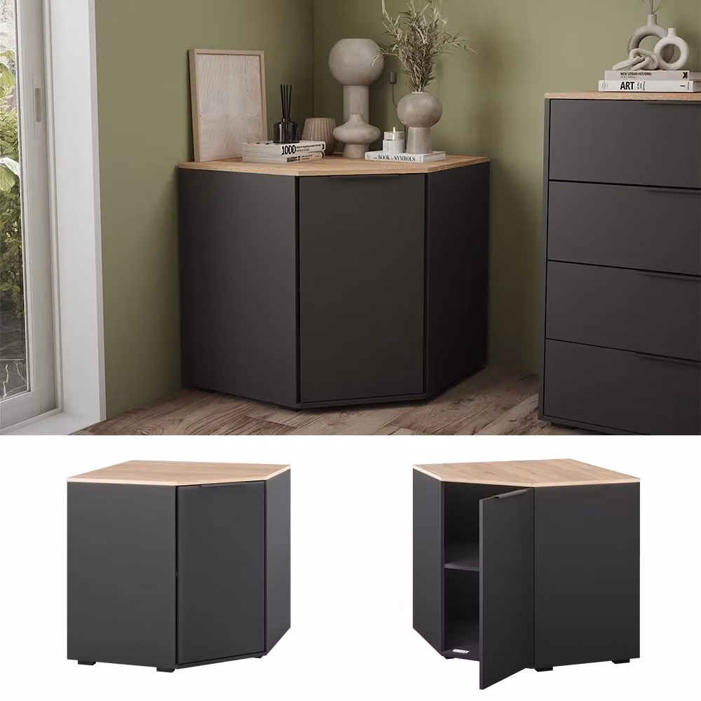 Credenza Betti Vicco colore Antracite con 1 porta per soggiorno o camera da letto L/P/H: 77.9 x 77.9 x 35.54 cm – 2