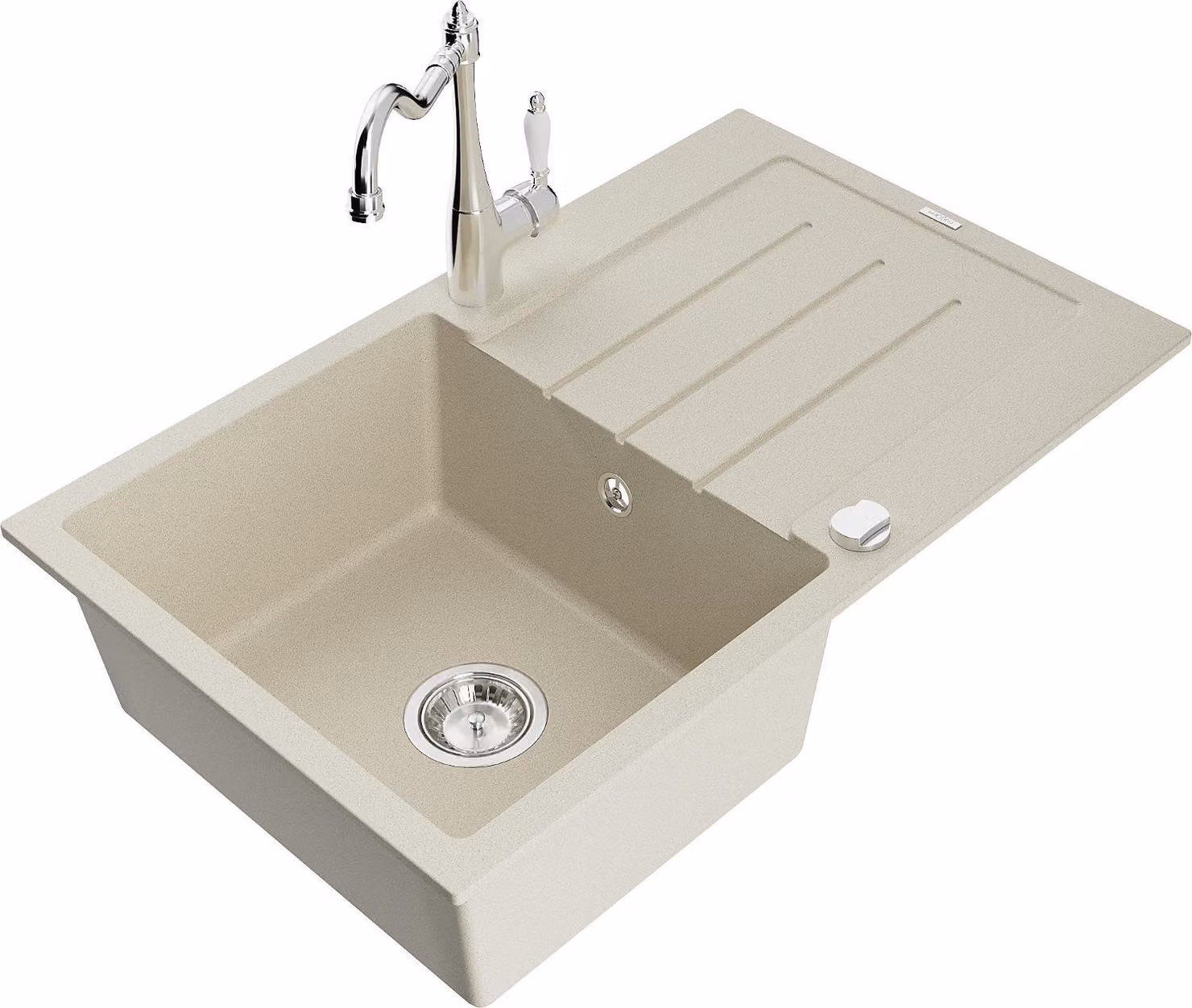 Mexen Bruno lavello in granito 1-vasca con scolapiatti e rubinetto da cucina Carla, beige - 6513-69-670700-00