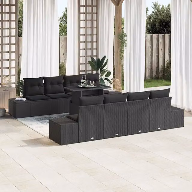 Set Divano da Giardino 9 pz Nero polyrattan 3349149