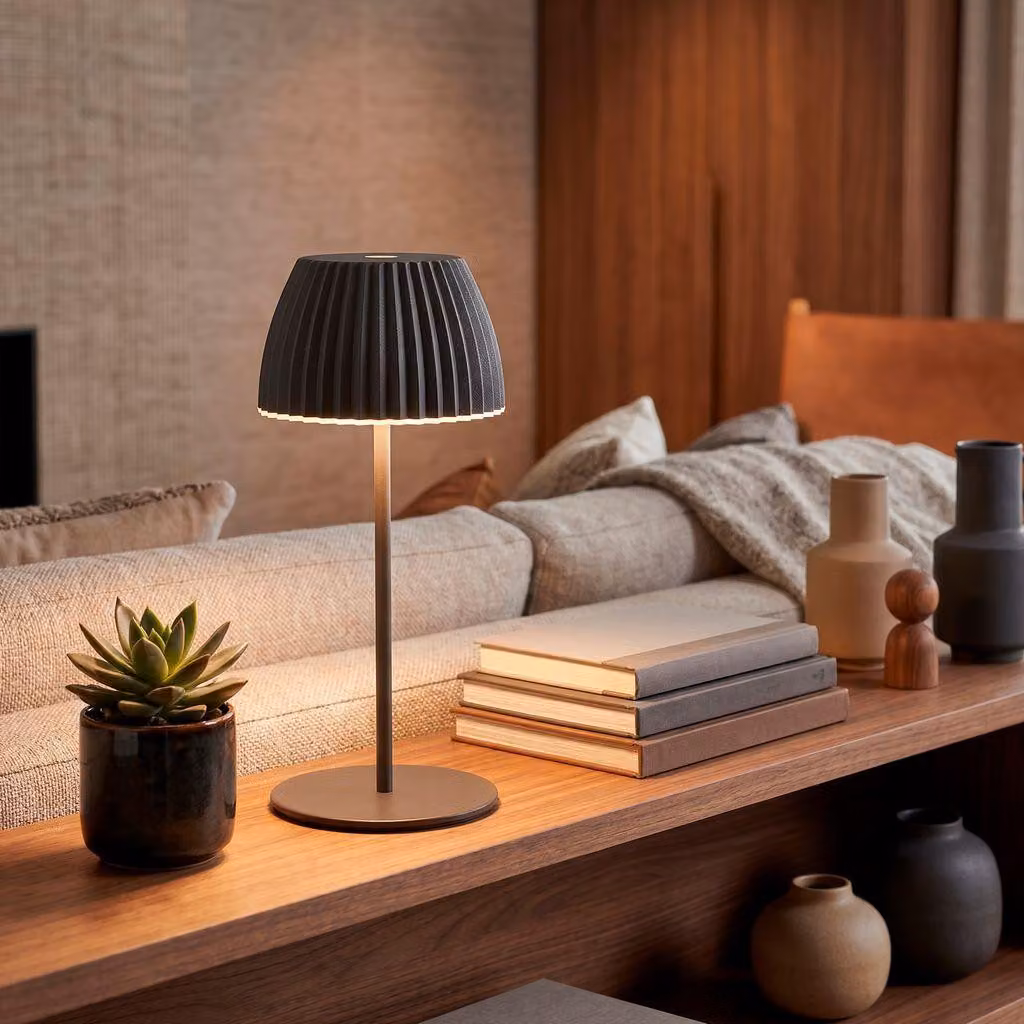 Briloner RIFFLE Mini Lampada da tavolo LED senza fili IP44, dimmerabile, touch, batteria ricaricabile, vincitrice del German Design Award 2025, antracite, Ø8,5 x 20 cm