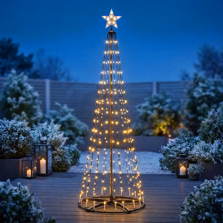 3.10 Albero luminoso a LED con telecomando - 2,1 m / 370 LED - Albero illuminato per esterni con luce bianca calda (2,1 m / 370 LED)