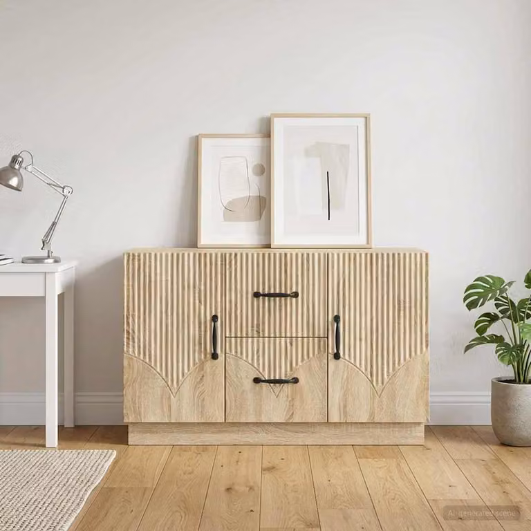 Credenza moderna vidaXL in legno ingegnerizzato Rovere Sonoma, colore marrone e beige, L 89 x P 34,5 x H 57 cm