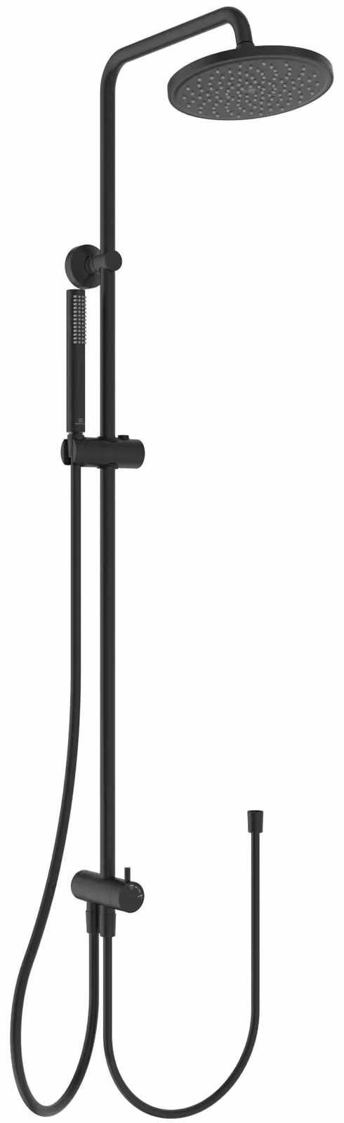Sistema doccia da parete con soffione a pioggia di 20 cm di diametro e doccetta manuale, colore nero opaco