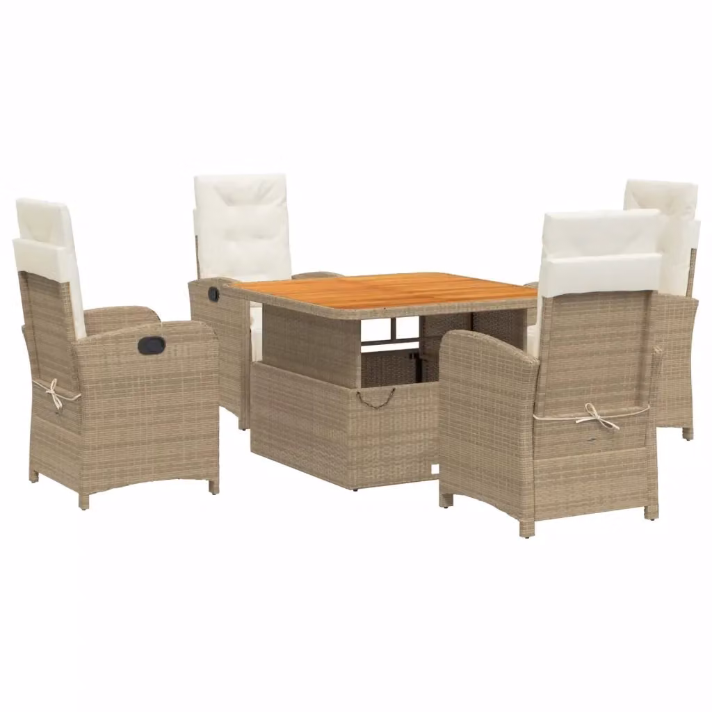 Set da pranzo da giardino vidaXL in legno di acacia oliato con 5 pezzi e cuscini beige – 2