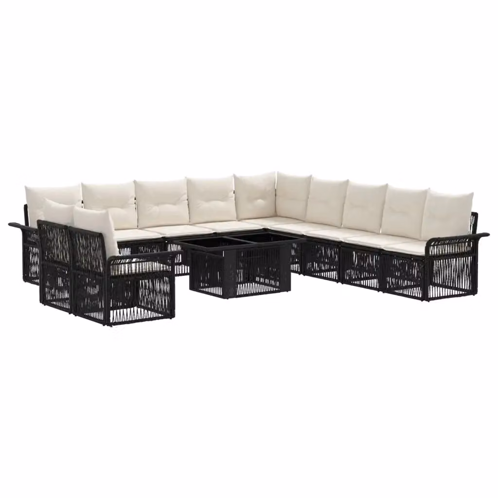 Set Divano da Giardino a U con Tavolino da Caffè vidaXL, Colore Nero e Bianco, Design Moderno in Polyrattan con Cuscini Inclusi – 2