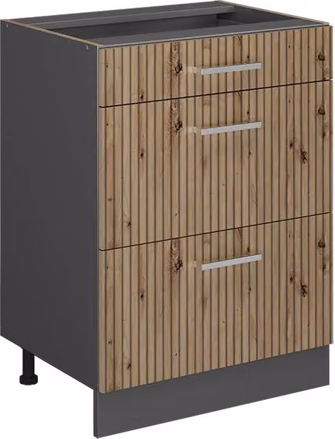 Mobiletto base per cucina Vicco R-Line in Rovere e Antracite con cassetti, senza piano di lavoro, L: 60 cm – 1