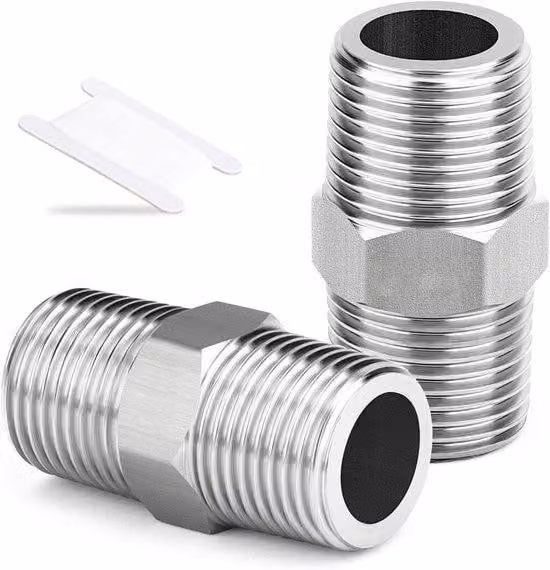 Set di raccordi esagonali in acciaio inossidabile, 3/8" BSP maschio x 3/8" BSP maschio, set da 2 pezzi