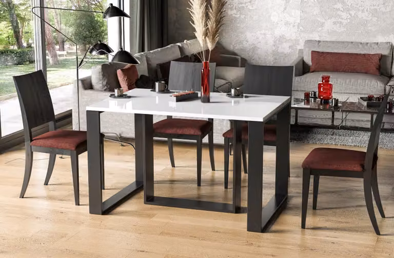 Endo-Möbel tavolo da pranzo allungabile Borys 130cm - 290cm tavolo da pranzo in metallo con base a slitta (bianco lucido)