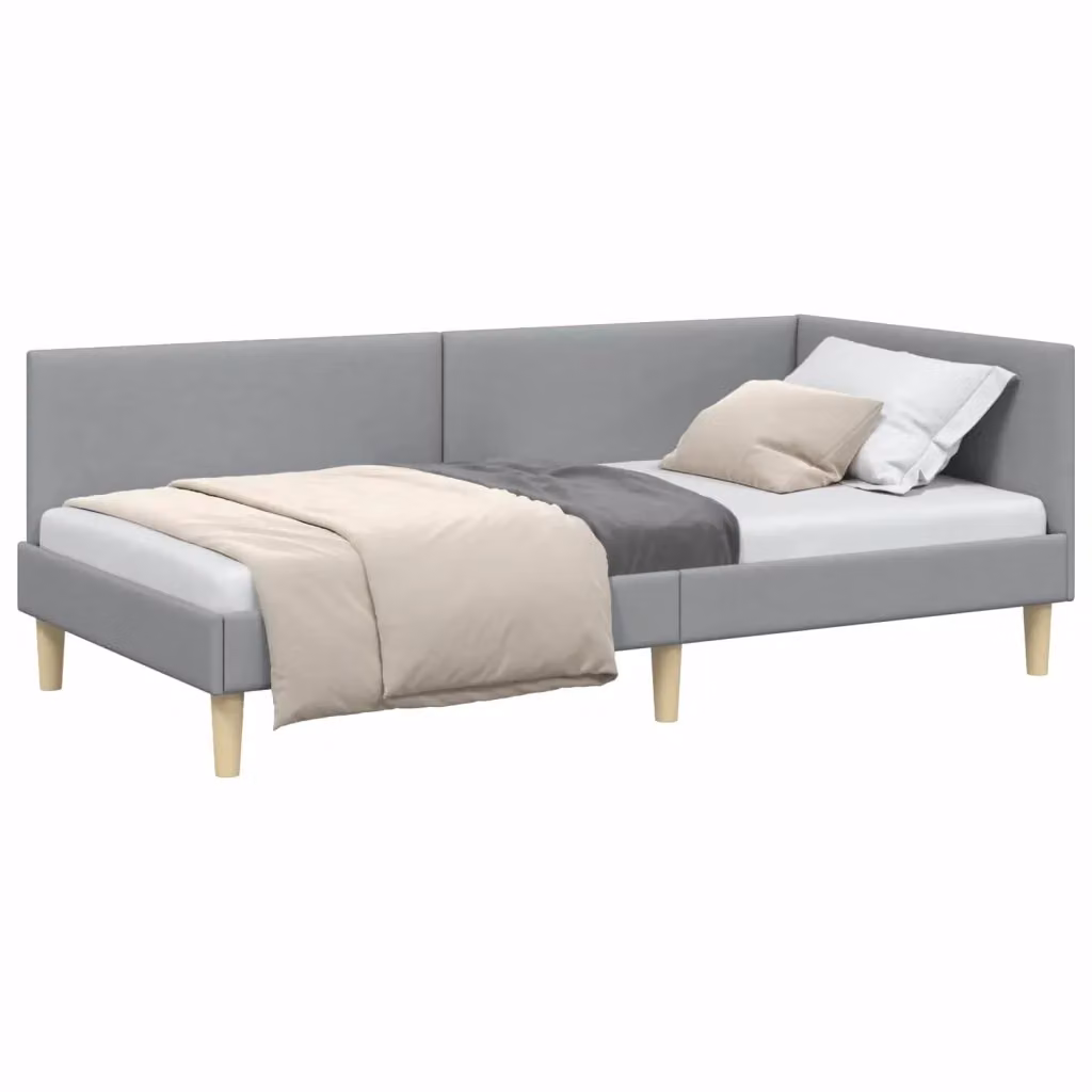 vidaXL Cornice del letto ad angolo moderna in tessuto grigio con doghe in legno L/P/H: 200 x 90 x 72 cm – 2