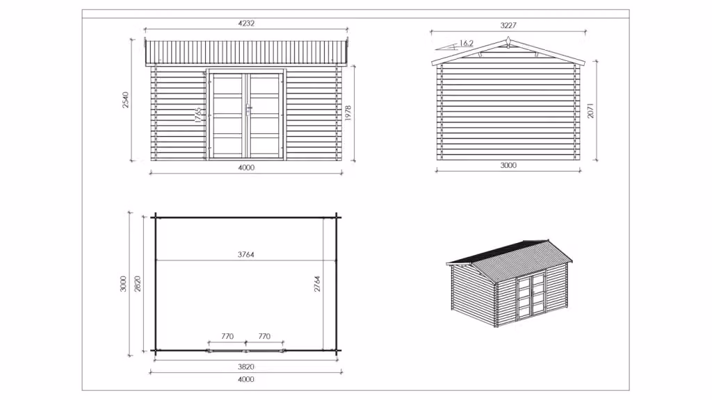 Casetta da giardino in legno ALTANKA modello DOM677 marrone con tetto a capanna, superficie di 12 m2, spessore pareti 28 mm, L: 4 m, P: 3 m – 2